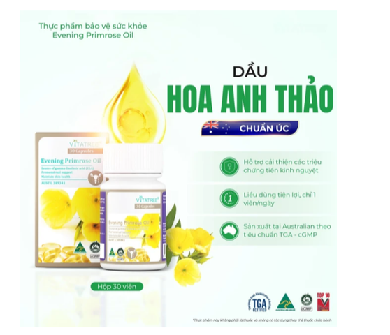 Viên uống hỗ trợ giảm triệuu chứngg của tiền kinh nguyệt Vitatree Evening Primrose Oil (Hộp 30 viên)
