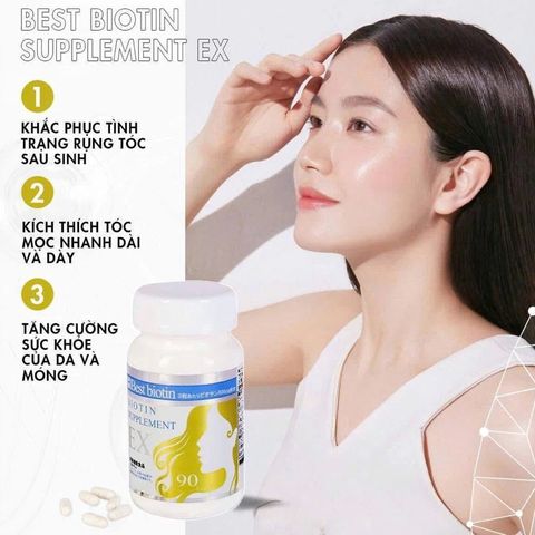 Mọc tóc, đẹp da, móng Best Biotin Premium EX Japan 90 viên