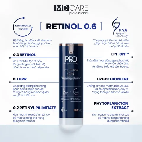 Kem Dưỡng Làm Sáng Và Cải Thiện Nếp Nhăn MD CARE Pro-Retinol 0.6 chai 30ml [hàng công ty]