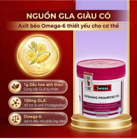 Viên uống hỗ trợ giảm triệuu chứngg tiền kinh nguyệt Evening Primrose Oil Swisse (200 viên)