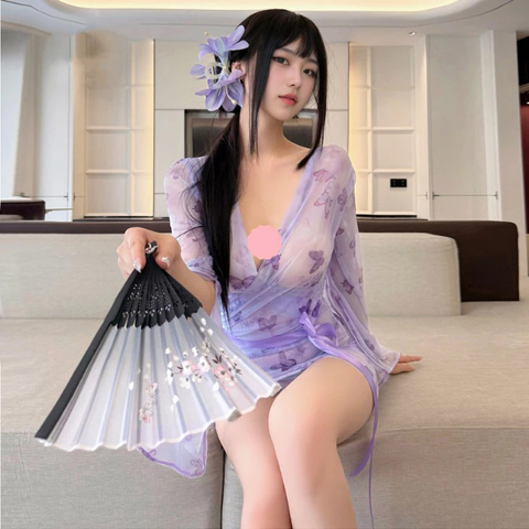 Áo Choàng Ngủ Xuyên Thấu Hoạ Tiết Bướm Quyến Rũ Cuốn Hút Váy Khoác Ngoài Dáng Ôm Kèm Chip Sexy Gợi Cảm - N189