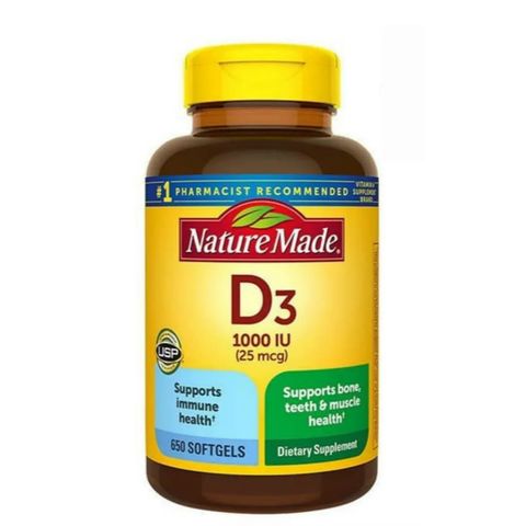 Viên uống Vitamin D3 Nature Made D3 1000IU [650 viên] - Hỗ trợ Xương/Cơ bắp - Cải thiện chức năng của hệ miễn dịch - S/P Chuẩn Mỹ
