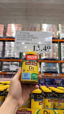 Viên uống Vitamin D3 Nature Made D3 1000IU [650 viên] - Hỗ trợ Xương/Cơ bắp - Cải thiện chức năng của hệ miễn dịch - S/P Chuẩn Mỹ