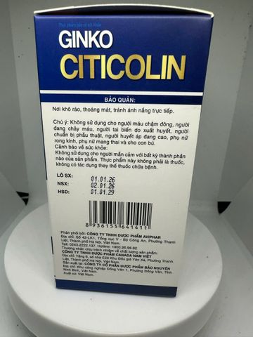 Viên bổ não GINKO CITICOLIN hỗ trợ hoạt huyết, tang cường tuần hoàn máu não hộp 60 viên