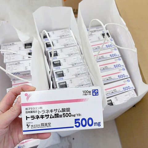 Viên Uống Dưỡng Trắng Da Hỗ Trợ Giảm Nám Transamin 500mg Hộp 100 Viên,  viên uống có khả năng ngăn chặn sự sản sinh sắc tố melanin và làm dịu các vấn đề liên quan đến màu sắc da.