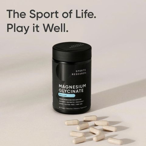 Viên uống Magie Glycinate Sports Research - Hỗ trợ giấc ngủ ngon và quá trình enzyme - Magie chelat 160 mg - Viên nang thuần chay - 90 viên của Mỹ