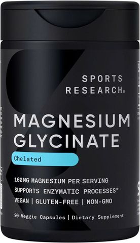 Viên uống Magie Glycinate Sports Research - Hỗ trợ giấc ngủ ngon và quá trình enzyme - Magie chelat 160 mg - Viên nang thuần chay - 90 viên của Mỹ