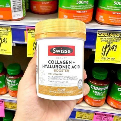 Viên uống Swisse Beauty Collagen + Hyaluronic Acid Booster 80 viên - Dưỡng ẩm sâu - Tăng cường độ đàn hồi da - S/P Chuẩn Úc