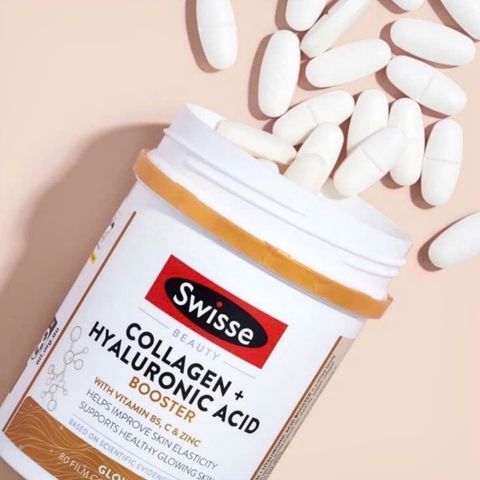 Viên uống Swisse Beauty Collagen + Hyaluronic Acid Booster 80 viên - Dưỡng ẩm sâu - Tăng cường độ đàn hồi da - S/P Chuẩn Úc