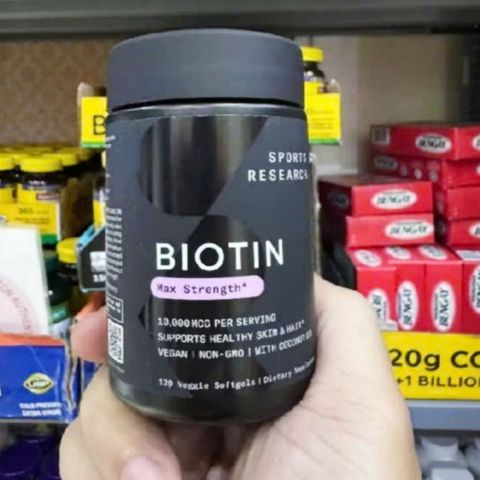 Viên uống Sports Research Biotin Max Strength 120 viên - Hỗ trợ sức khỏe cho Da/Tóc/Móng - SP Chuẩn Mỹ