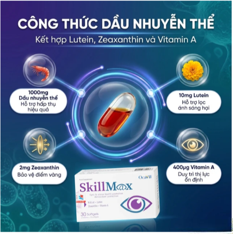 Viên uống hỗ trợ tăng cường thị lực, cải thiện khô mắt, mỏi mắt SkillMax Ocavill (2 vỉ x 15 viên)