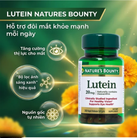 Viên uống giúp tăng cường thị lực cho mắt, giúp mắt khỏe mạnh Lutein Nature's Bounty (30 viên)