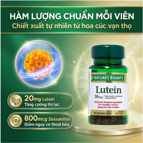 Viên uống giúp tăng cường thị lực cho mắt, giúp mắt khỏe mạnh Lutein Nature's Bounty (30 viên)