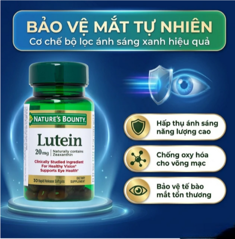 Viên uống giúp tăng cường thị lực cho mắt, giúp mắt khỏe mạnh Lutein Nature's Bounty (30 viên)