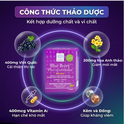Viên uống hỗ trợ cải thiện thị lực, giảm mỏi mắt, khô mắt Blue Berry Plus Ojenvitamin New Nordic (40 viên)