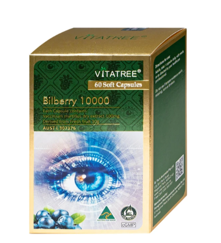 Viên uống hỗ trợ duy trì sức khoẻ của mắt và tăng cường thị lực Vitatree Bilberry 10000 (Hộp 60 viên)