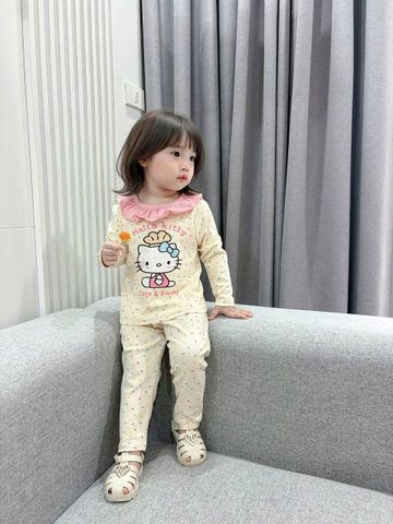 Bộ thun dài tay hello kitty puppy hoa nhí cổ bèo xinh xắn điệu đà co giãn dễ thương thu đông phong cách hàn quốc cho bé gái