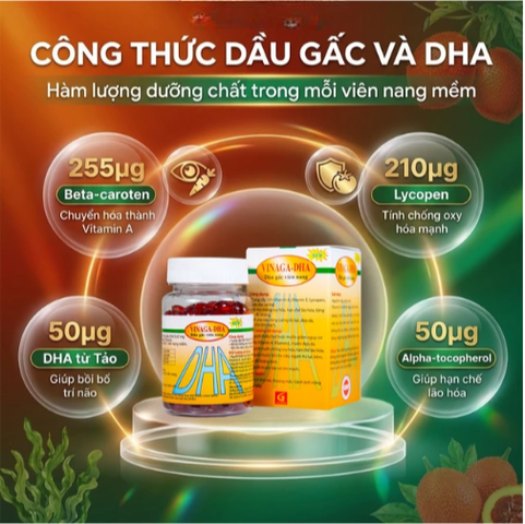 Giúp bổ não Dầu gấc viên nang Vinaga - DHA (100 viên)