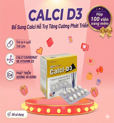 Bổ Sung Calci- D3 Hỗ TRợ Phát Triển Xương, Răng- Hộp 100 Viên Nang Mềm
