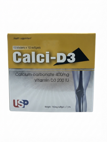 Bổ Sung Calci- D3 Hỗ TRợ Phát Triển Xương, Răng- Hộp 100 Viên Nang Mềm