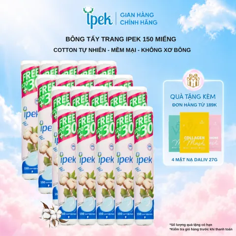 Combo 20 bông tẩy trang Ipek 150 miếng chính hãng mềm mịn bông cotton 20X150 miếng