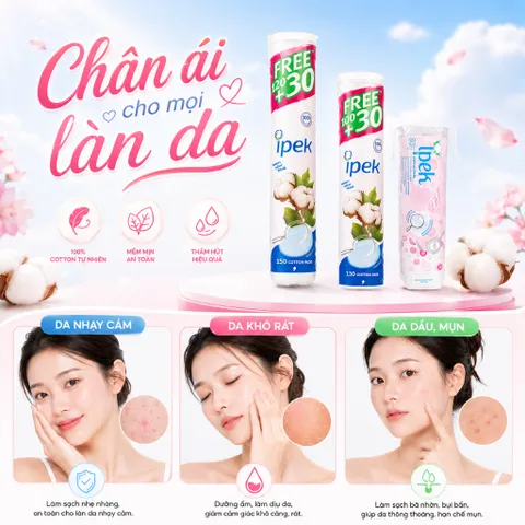 Combo 4 bông tẩy trang cotton Ipek 150 miếng tròn mềm mịn bông tự nhiên không xơ(4 cây x150 miếng)