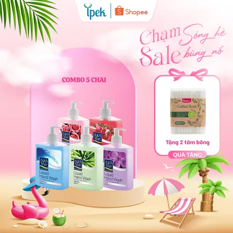 (Tặng tăm bông) Combo 5 Nước rửa tay làm sạch, kháng khuẩn bảo vệ da tay  AquaVera 500ml hương hoa tự nhiên