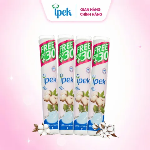 Set 4 gói bông tẩy trang chính hãng Ipek 150 miếng Combo 4 gói cotton mềm mịn không xơ bông