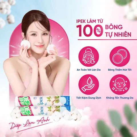 Set 4 gói bông tẩy trang chính hãng Ipek 150 miếng Combo 4 gói cotton mềm mịn không xơ bông