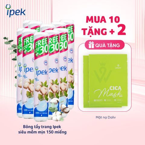 Combo 10 Bông tẩy trang Ipek 150 miếng - Bông Cotton Siêu Mềm Mịn, Tẩy Trang và Làm Sạch Da, Không Gây Kích Ứng