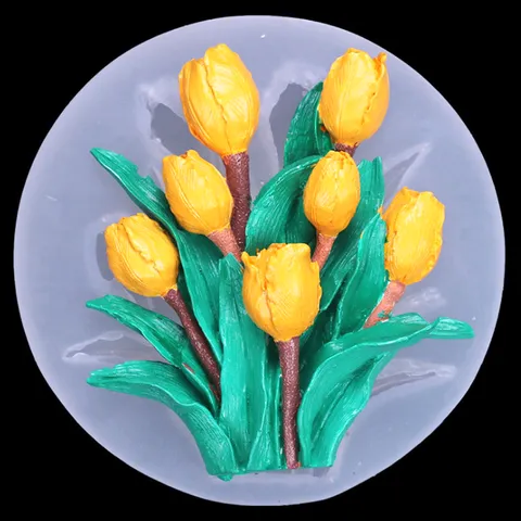 Khuôn silicon làm rau câu chùm 7 hoa Tulip kèm lá - Loại 11 cm - Mã số 1704 776514
