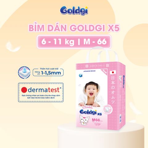 Tã Dán Goldgi X5 cải tiến mới siêu mỏng nhẹ nhàng, lưng thun co giãn tốt đủ size