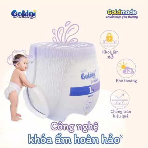 Bỉm quần Goldgi Premium cao cấp mỏng nhẹ, mềm mại như nhung, siêu thoáng chống tràn cho bé từ 6kg trở lên
