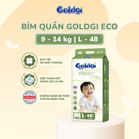 Bỉm quần Goldgi Eco mỏng nhẹ, siêu khô thoáng tiết kiệm cho mẹ, bảo vệ bé mỗi ngày - hàng chính hãng