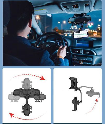 Giá Đỡ Điện Thoại Di Động Ô Tô Xoay 360 độ, Gắn Gương Chiếu Hậu Xe Hơi 12,3cm x 23,5cm x 9,5cm 