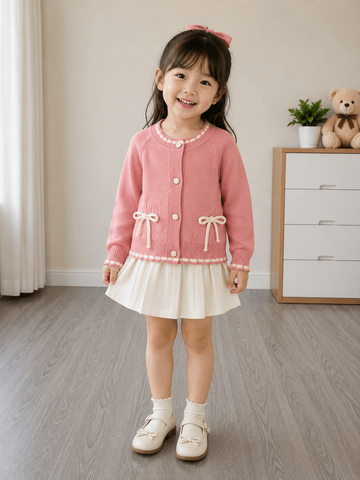 Hàng QC - Áo len cardigan nơ xinh xắn dễ thương phong cách hàn quốc mùa đông cho bé gái Mỡ17