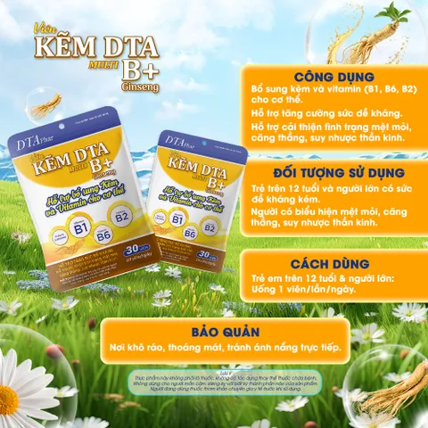 Combo Viên Uống DTA Hỗ Trợ Tăng Đề Kháng – Vitamin C & Kẽm kết hợp Vitamin nhóm B + Nhân sâm (30 ngày)