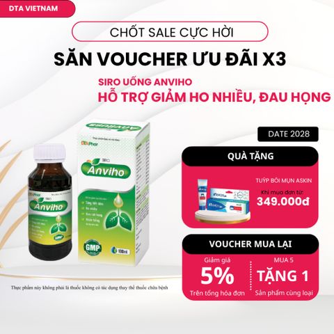 Siro uống Anviho hỗ trợ giảm ho ấm họng giúp giảm tăng tiết đờm do ho nhiều Chai 100ml 776753