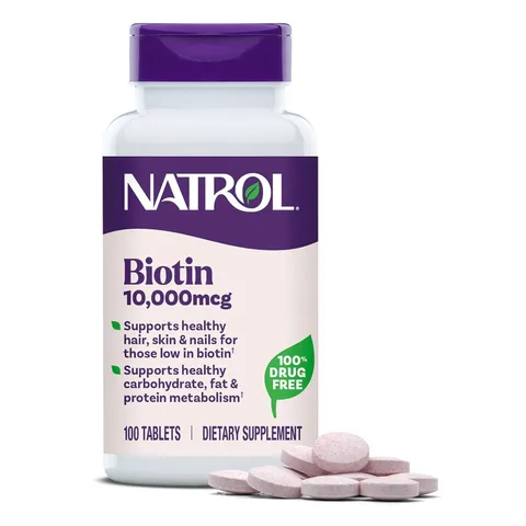 Biotin Natrol 10,000 mcg - Cải thiện tình trạng tóc gãy rụng và kích thích mọc tóc, móng tay, cho làn da khoẻ mạnh, 100 viên sản xuất tại Mỹ