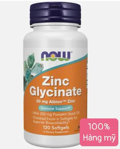 Hàng Mỹ - NOW Zinc Glycinate 30mg 120 Viên - Hỗ Trợ Miễn Dịch