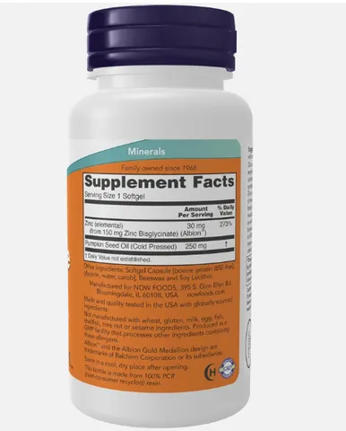 Hàng Mỹ - NOW Zinc Glycinate 30mg 120 Viên - Hỗ Trợ Miễn Dịch