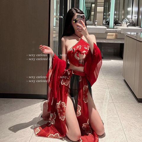 Đồ Cosplay Cổ Trang Trung Hoa Họa Tiết Hoa Cao Cấp Set Hán Phục Áo Yếm Kèm Khăn Choàng Tặng Chip Lọt Khe Gợi Cảm - N794