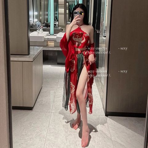 Đồ Cosplay Cổ Trang Trung Hoa Họa Tiết Hoa Cao Cấp Set Hán Phục Áo Yếm Kèm Khăn Choàng Tặng Chip Lọt Khe Gợi Cảm - N794