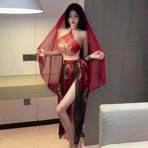 Đồ Cosplay Cổ Trang Trung Hoa Họa Tiết Hoa Cao Cấp Set Hán Phục Áo Yếm Kèm Khăn Choàng Tặng Chip Lọt Khe Gợi Cảm - N794