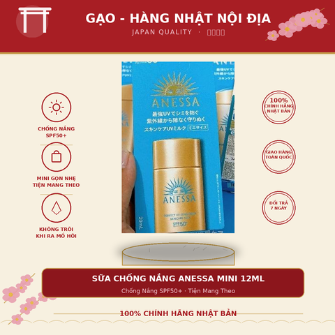 Sữa Chống Nắng Anessa Mini 20ml Hàng Nhật Nội Địa - Chống Nắng SPF50+ Bảo Vệ Da Toàn Diện, Tiện Mang Theo