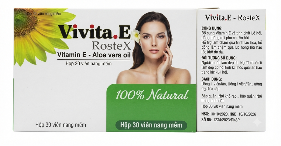 VIÊN UỐNG ĐẸP DA VIVITA.E ROSTEX HỘP 100 VIÊN NANG MỀM