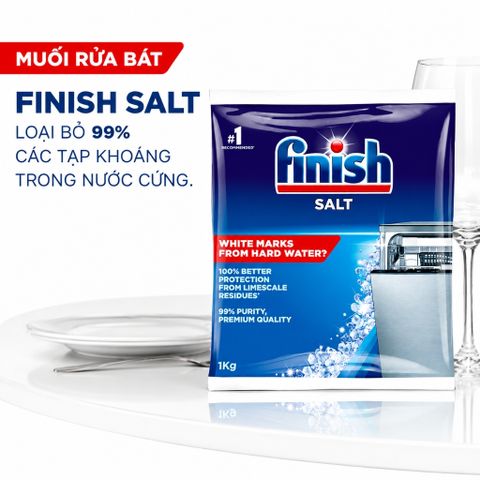 Muối làm mềm nước Finish Salt 1kg cho máy rửa bát giảm cặn vôi