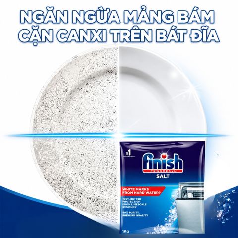 Muối làm mềm nước Finish Salt 1kg cho máy rửa bát giảm cặn vôi