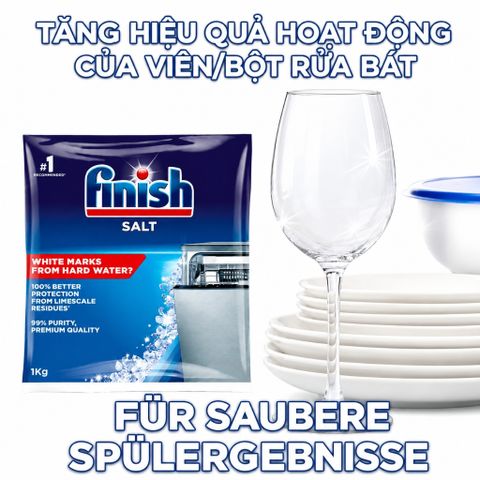 Muối làm mềm nước Finish Salt 1kg cho máy rửa bát giảm cặn vôi