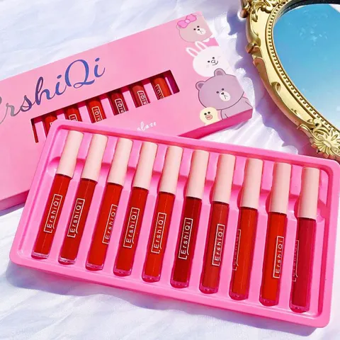 Set 10 cây son kem lì ErshiQi Matte Lip Glaze nội địa Trung, Set son kem lì mềm mịn hàng nội địa Trung 10 cây cực hot